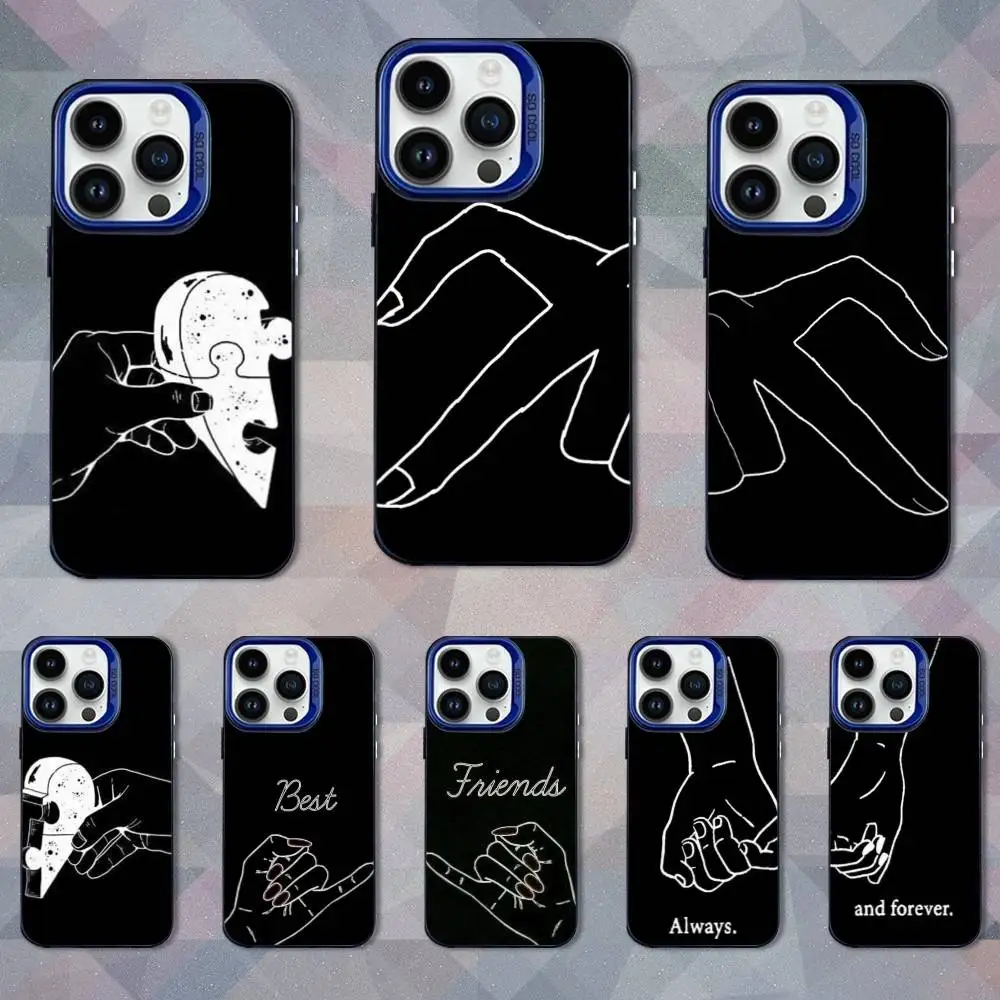

Art Girls Bff Best Friends Phone Case For iPhone 16,15,14,13,12,11,Mini,Pro,SE,XS,MAX Blue Matte Silicone Cover