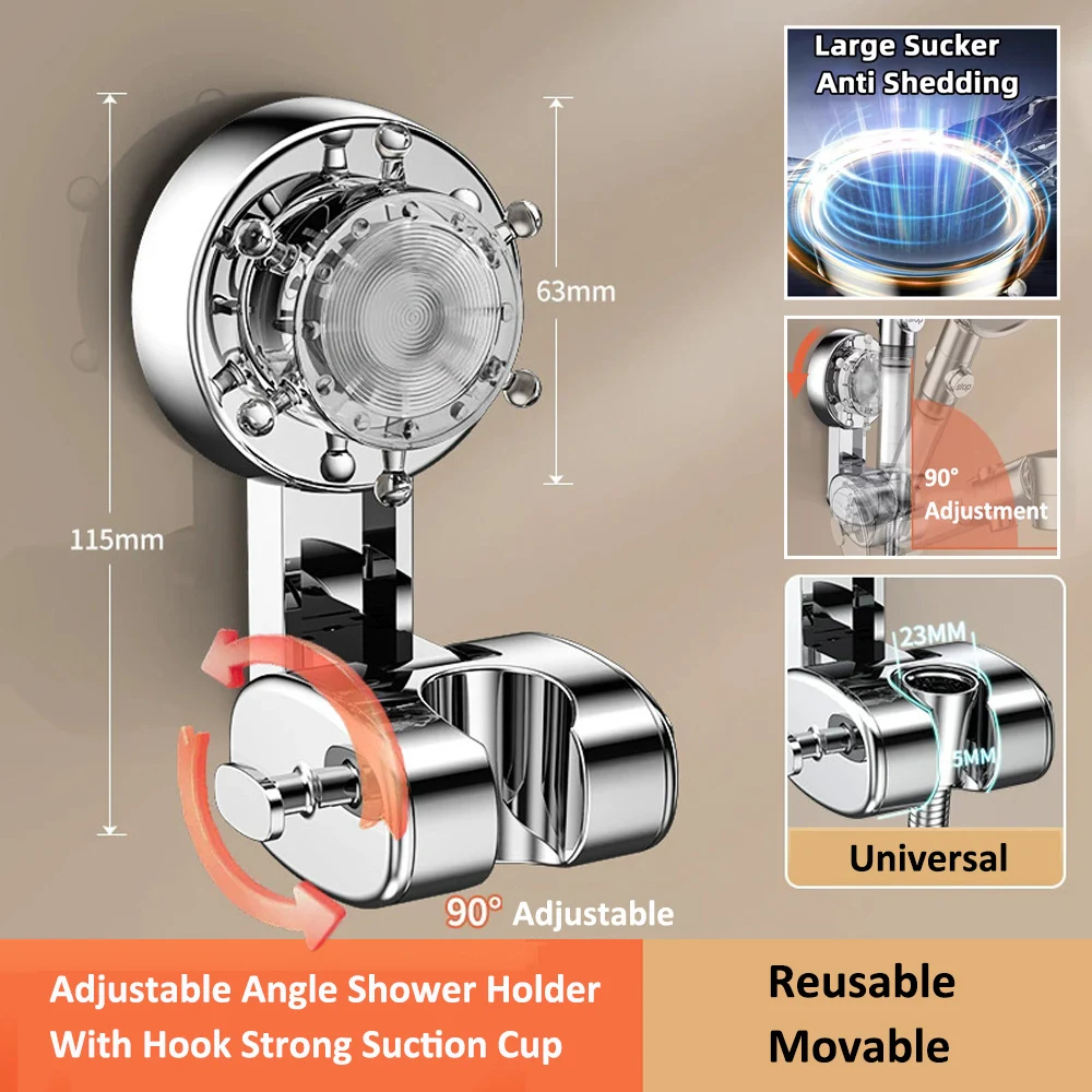 No Drilling Self Stick Shower Bracket Suction Cup Shower Holder Movable Adjustable Universal Bathroom Shower Head Support Stand