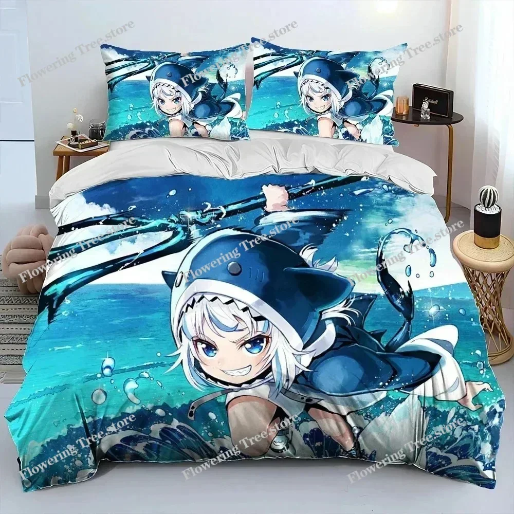 Cute Gawr Gura Hololive Anime Shark Bedding Set Duvet Cover Bed Set Quilt Cover Pillowcase Comforter king Queen Size Boys Adult0