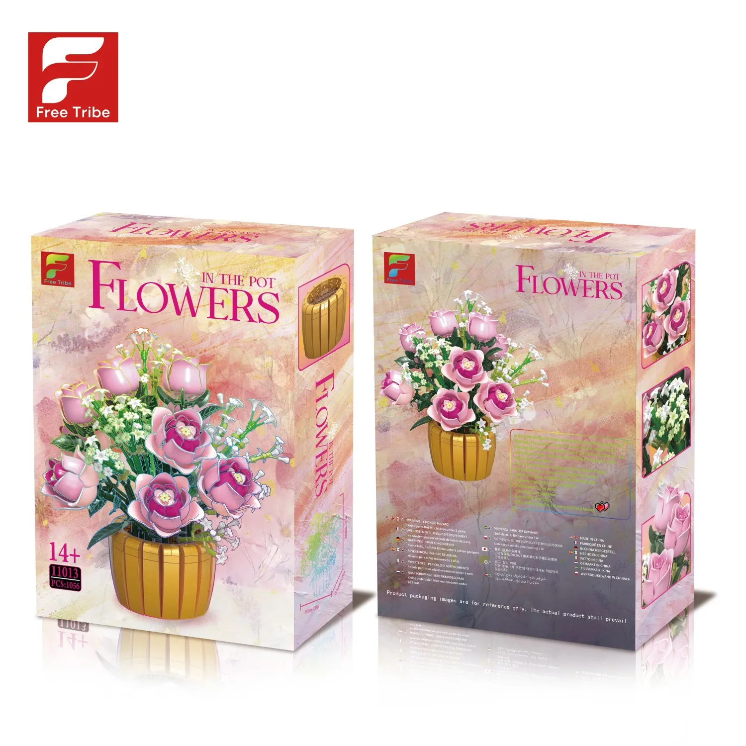 1056PCS Roze Roos Ingemaakte Bouwstenen Bloemenvaas Model Bricks Desktop Ornament Romantische Gift Educatief DIY Speelgoed Voor Kinderen