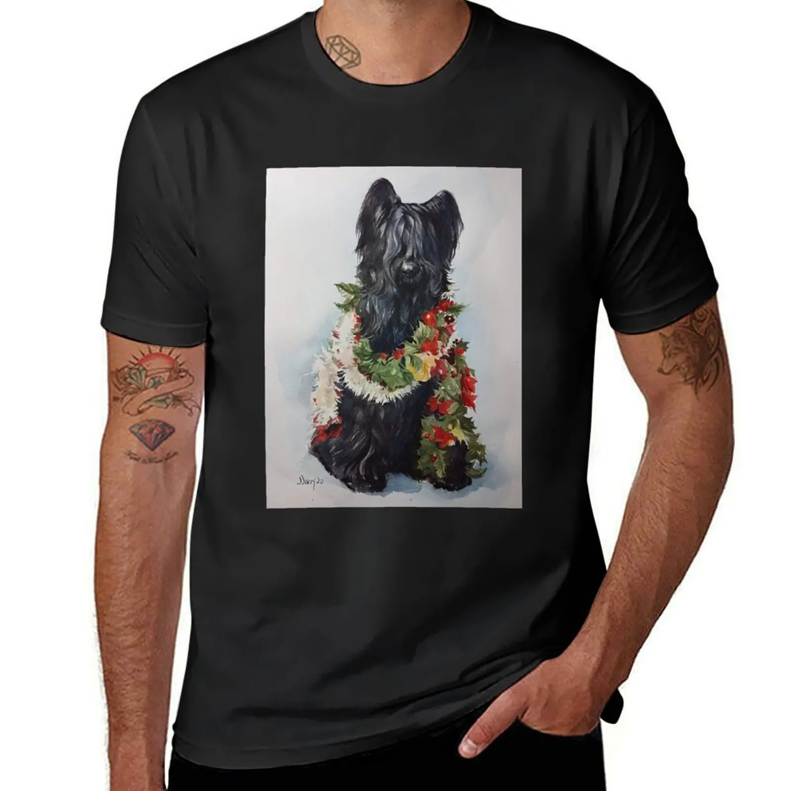 Sweet Black Briard ready for any Holiday. Artwork was done by Joanne Backor Jarry for the Briard Club of America. T-Shirt