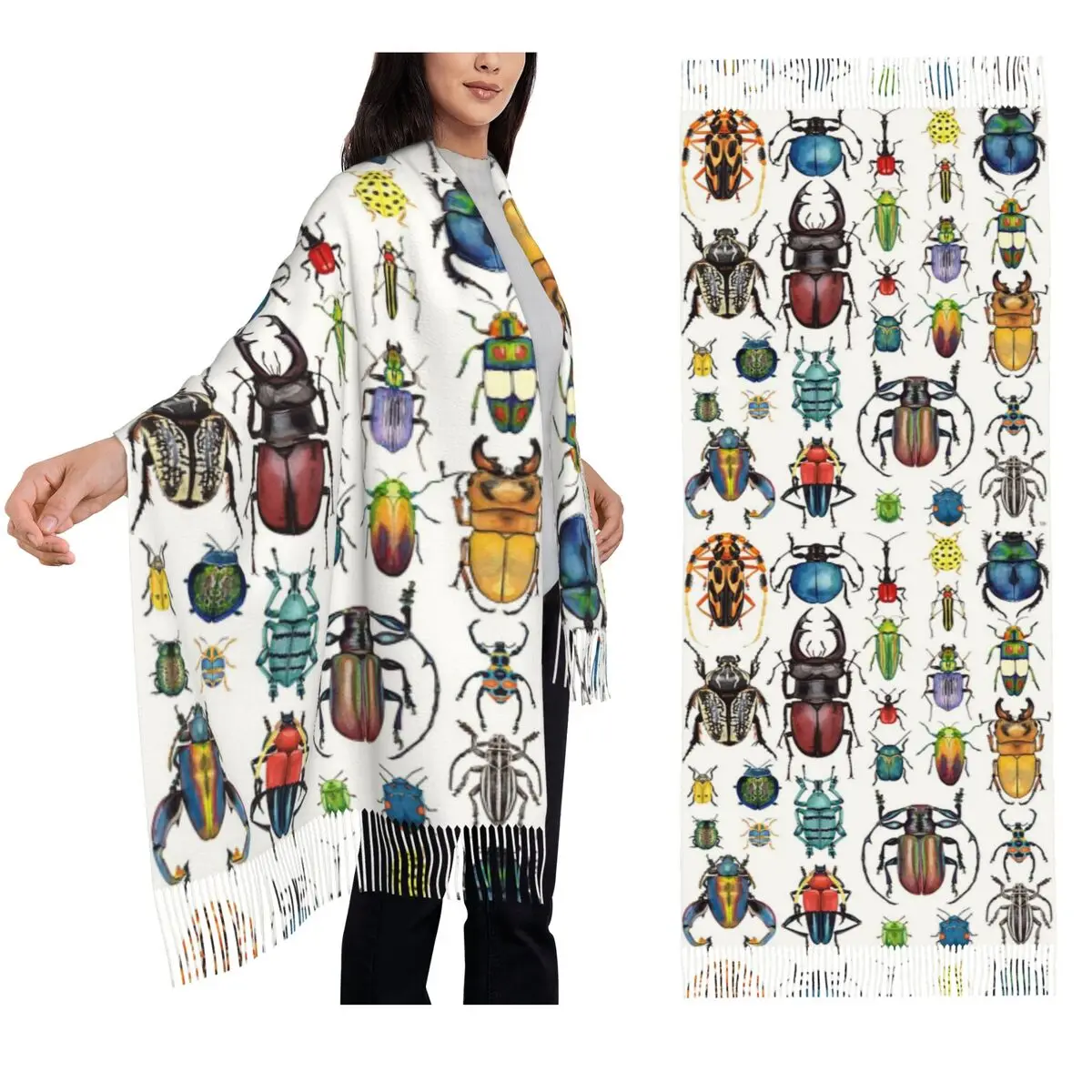 

Коллекция жуков, шарф с кисточками, шарфы для женщин, мягкие теплые шали и накидки, длинная осенне-зимняя шаль