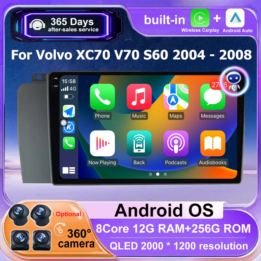 

Android Auto 9 inch For Volvo XC70 V70 S60 2004-2008 Car Radio Multimedia Video player Navigation Built-in Carplay DSP 4G GPS
