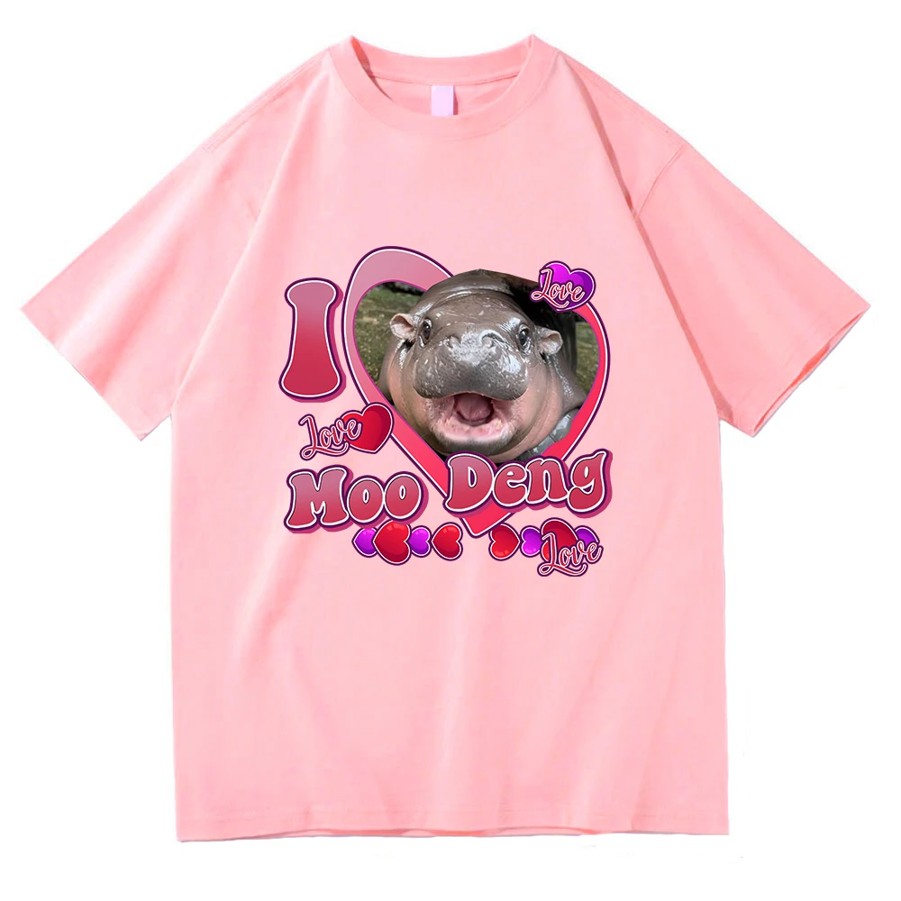 Kawaii Moo Deng Baby Hippo T Shirt Funny Men/women Clothing Harajuku Vintage Unisex Cotton Graphic T Shirts Clothes Streetwear