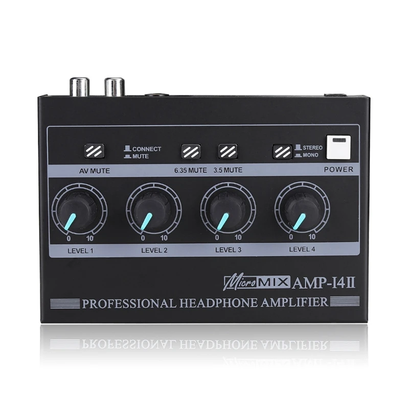AMP‐I4II Professional 4 Channel เครื่องขยายเสียงหูฟังเสียงสเตอริโอขนาดกะทัดรัด Amp + 6.35 มม.3.5 มม.ควบคุมระดับเสียงอินพุต
