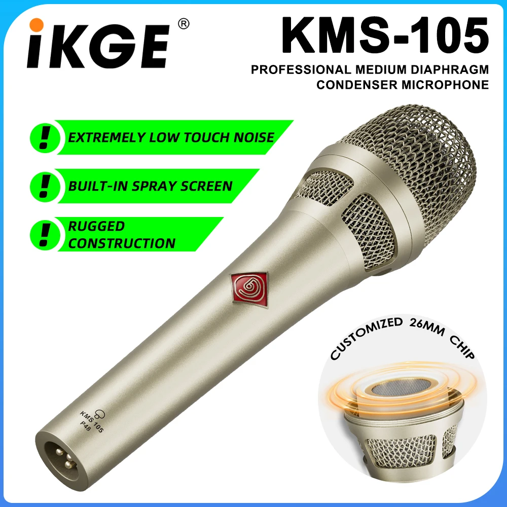 

IKGE KMS-105 Dynamic Wired Microphone, Recording Microphone, XLR Audio Interface, 48V Phantom Power for Stage, Webcasting