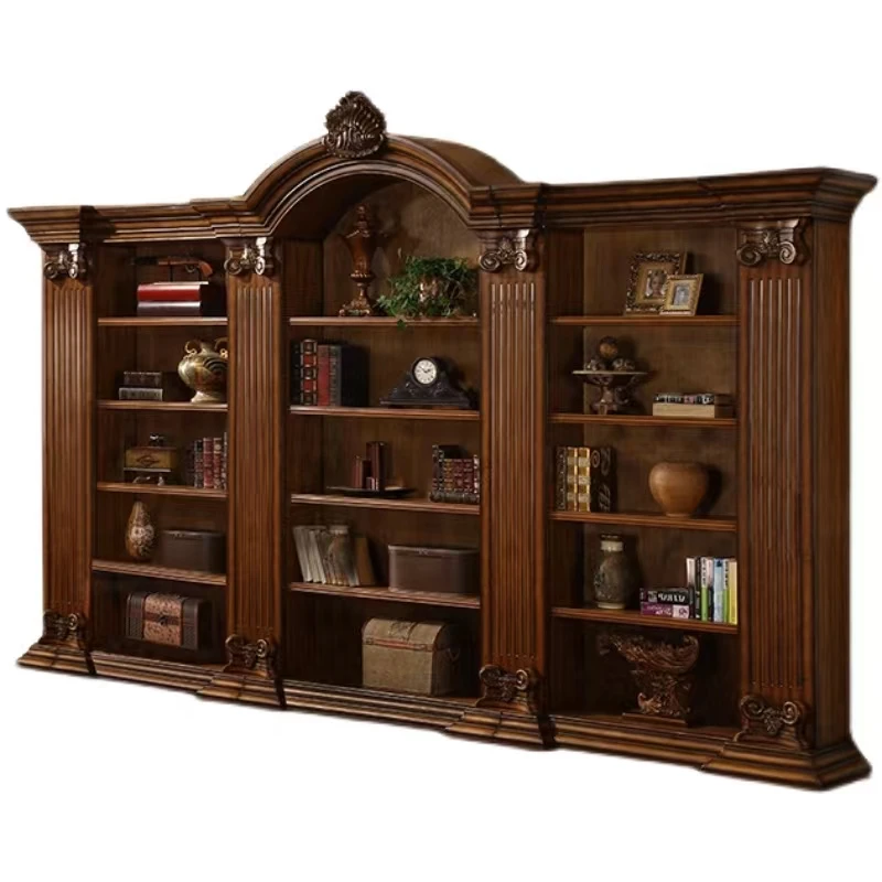 American Retro Lights Luxury Fashion Villa Large Apartment High-end Solid Wood Carving Flower Large Bookcase