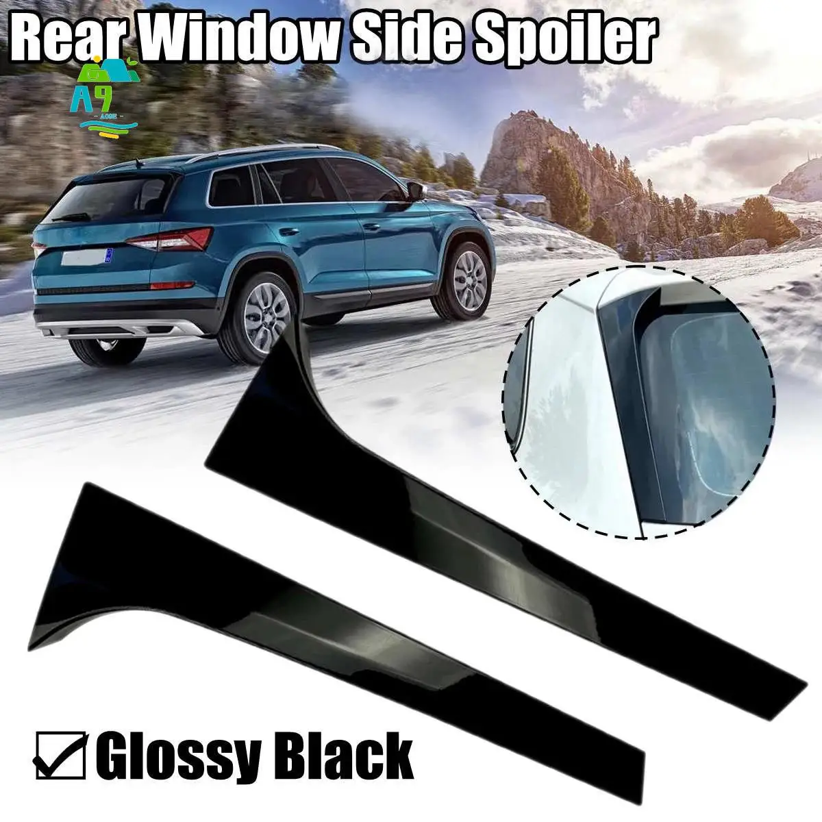 A09E-Pair Vertical Rear Window Side Spoiler Canard Splitter For Skoda Kodiaq Glossy Black Retrofit