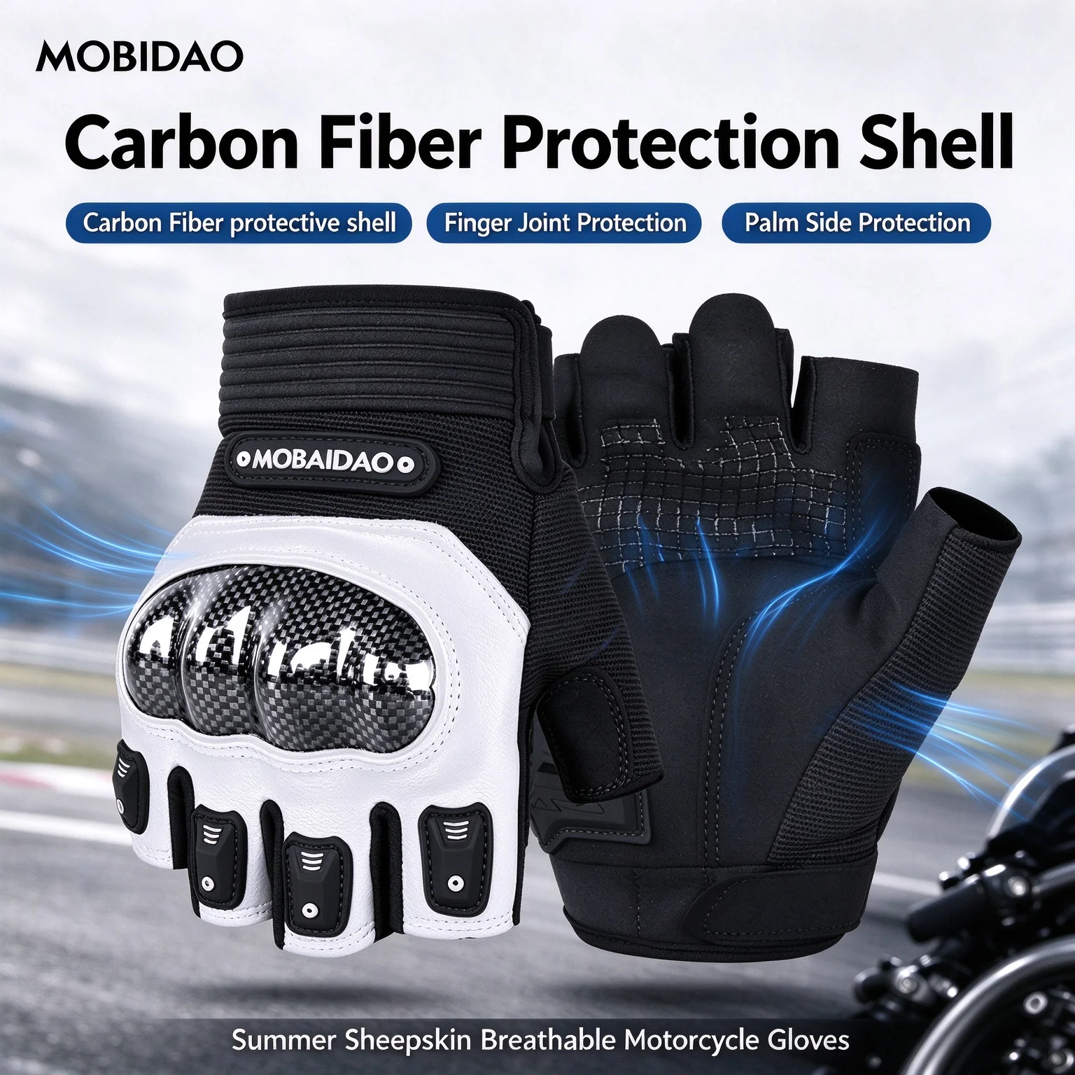 Sheepskin Leather Bicycle Half Finger Shockproof Gloves Carbon Fiber Shell Anti-slip MTB Road Bike Cycling Quick Release Gloves