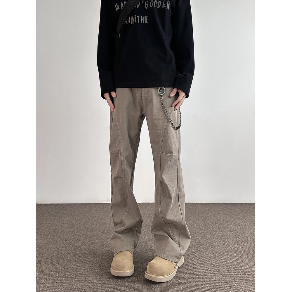 American Retro Pleated Straight Leg Workwear Pants Men's Sli Slim Fit Narrow Version Cool Folded Casual Trousers