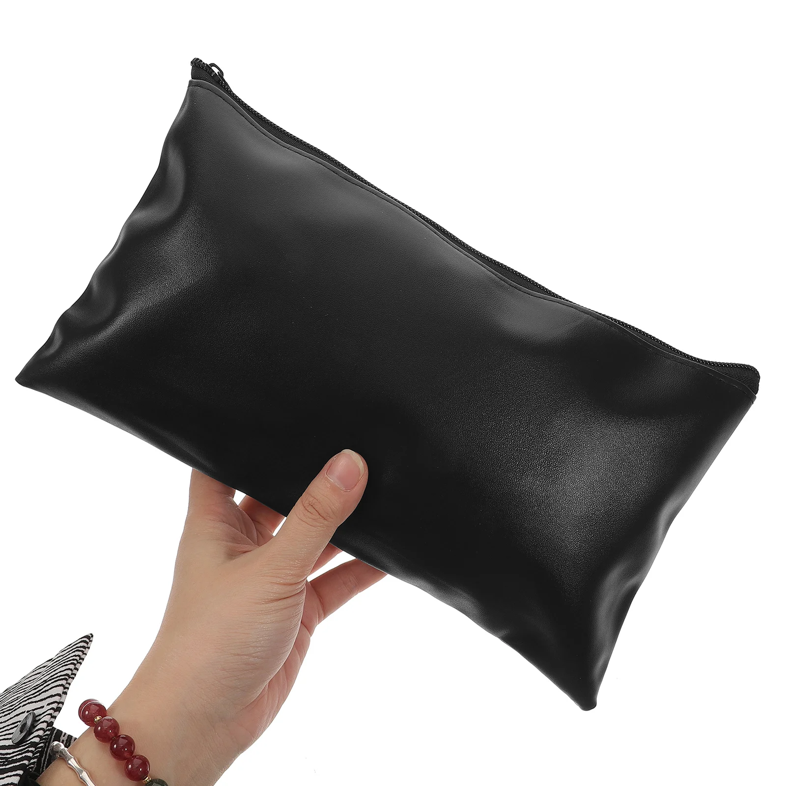 2 Pcs Folders Waterproof Deposit Bag Document Pouch Office Bills Organizers File Zipper Holder Black