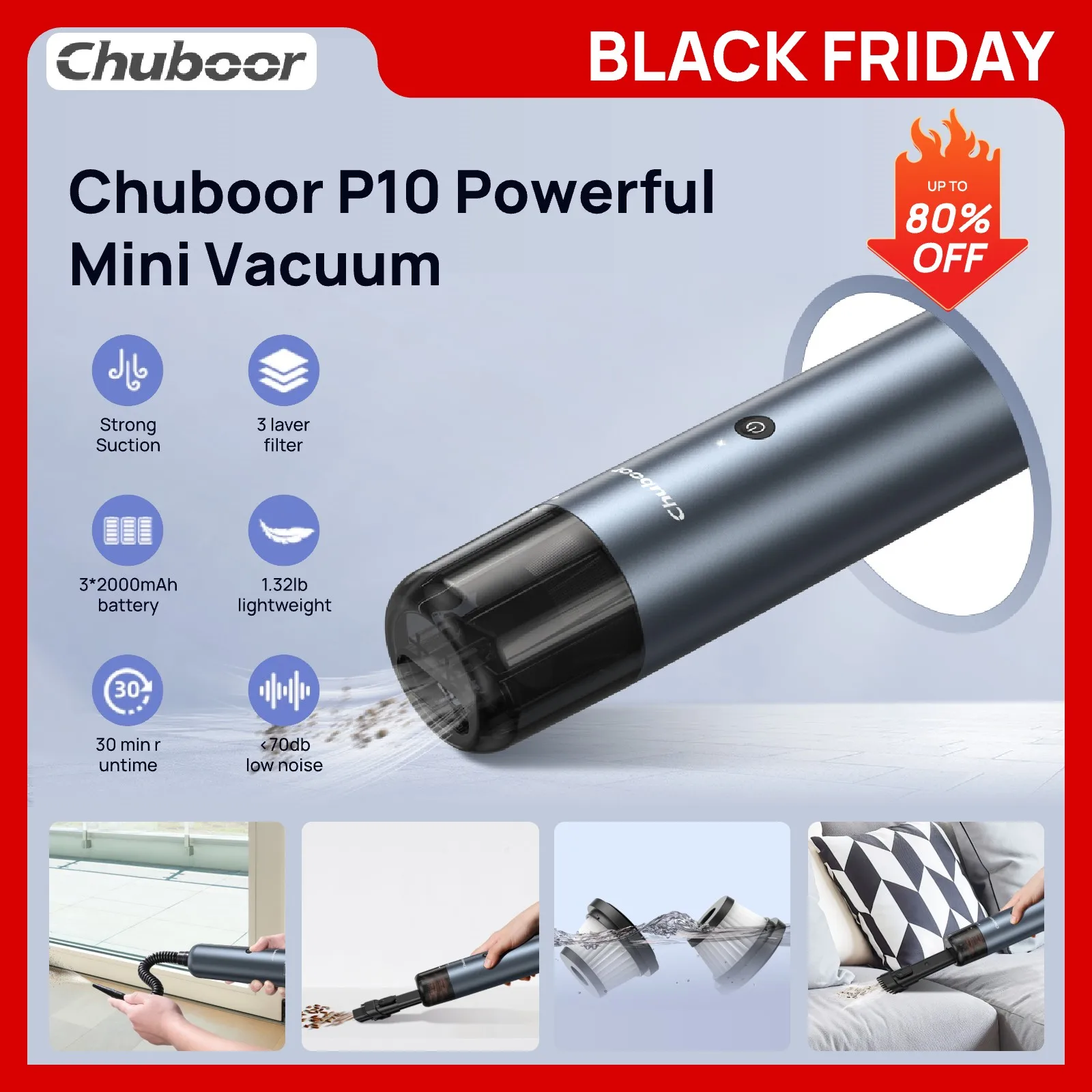 

Blue-Chuboor Car Vacuum Portable Cordless 14000Pa Suction, Handheld 2in1 Blow & Suction, Rechargeable for Car,Home,Pet,Office