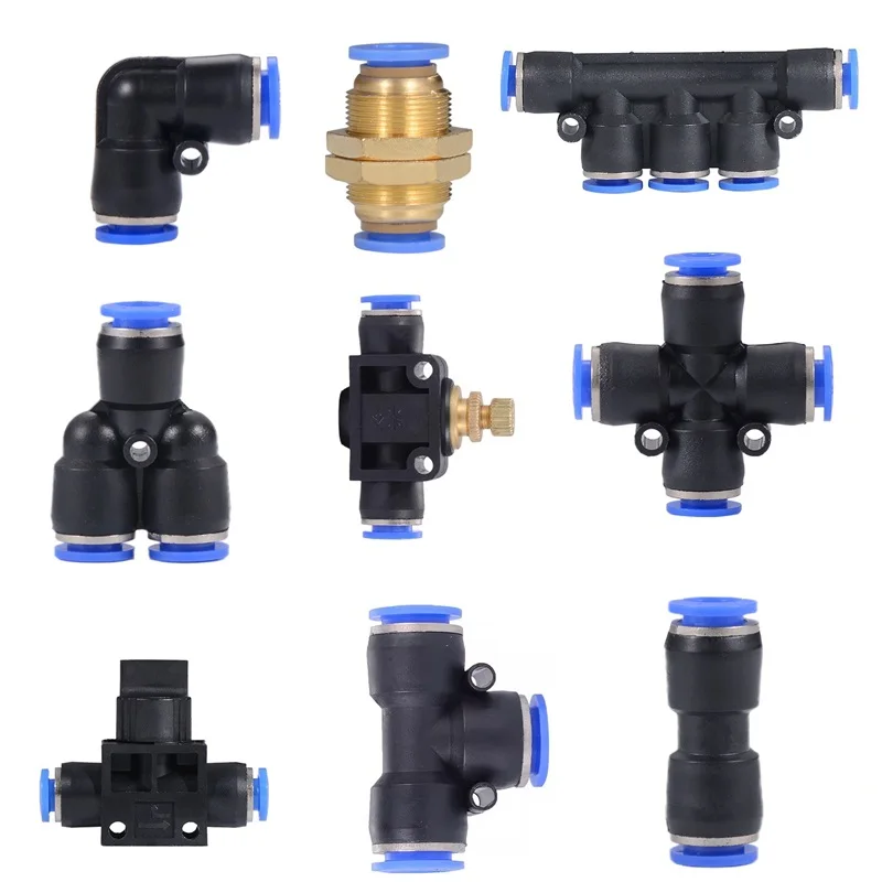 Pneumatic Fitting Tube Connector Fittings Air Quick Water Pipe Push In Hose Quick Couping 4mm 6mm 8mm 10mm 12mm PU PY PK