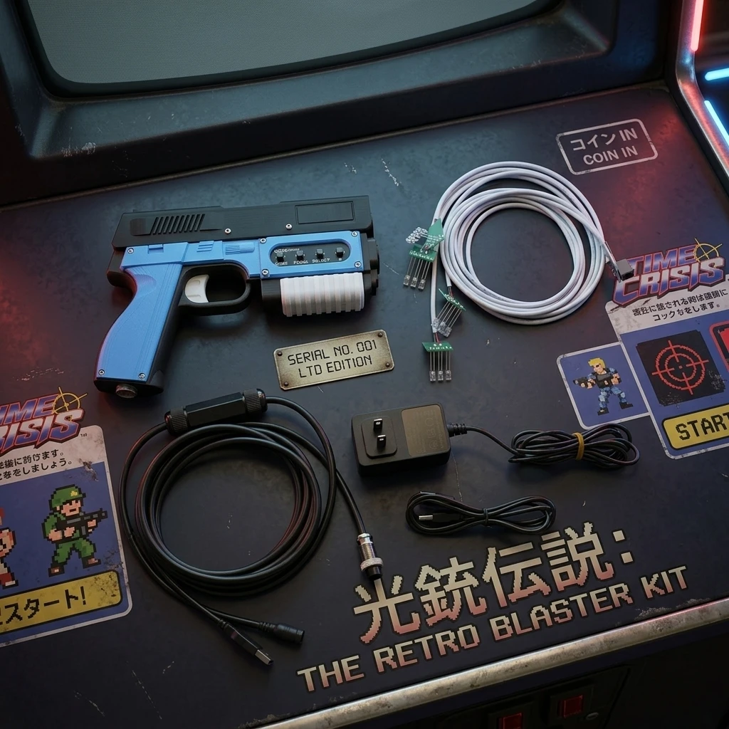 DIY G4IR / OpenFire Light Gun Set for PC Games – 3D Printed Shell, Recoil, USB + IR Sensor + Power Adapter – Black / Blue