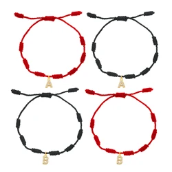 7 Lucky Knot Red Black String Gold-plated Cubic Zirconia Stones Brass Letter Pendant Bracelet Women Girl Name CZ Jewelry Lover