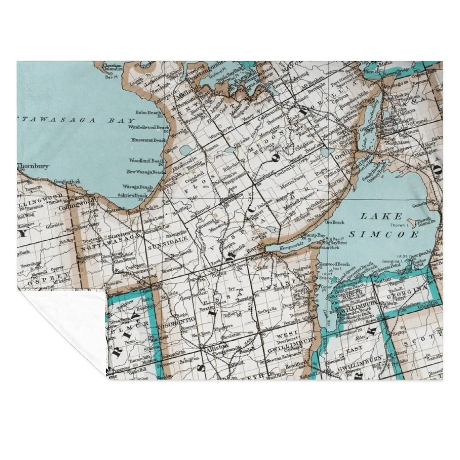 

Map of Simcoe County, Ontario, Canada Throw Blanket Soft Plush Plaid for winter Bed covers Vintage Blankets