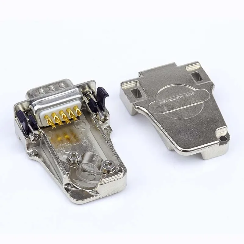 DB9 Male Plug / Female Socket 45 Degrees Zinc Alloy Shell Kit RS232 9 Pin Serial Port Connector RS485 RS422 COM D-SUB9 Adapter