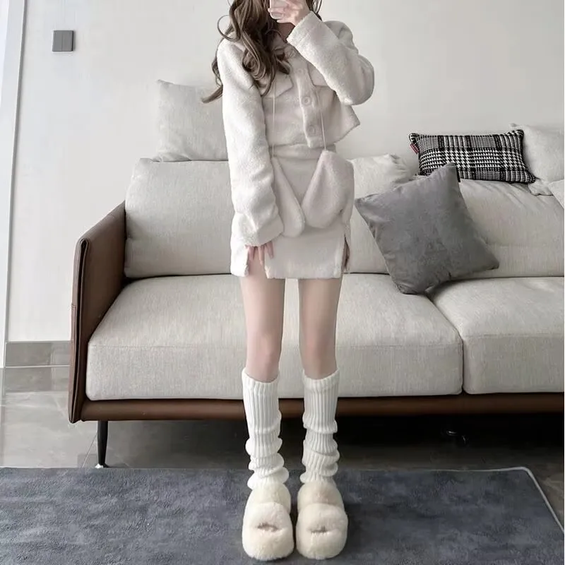 Beenwarmers Winter Gebreide Dikke Warme Zwart Witte Lange Sok Y2K Lolita Leuke Dij Hoge Effen Kleur Sokken voor Vrouwen Nieuwe Mode