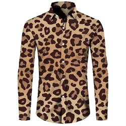 New Leopard Shirt Men Casual Slim Fit Long Sleeve Men Cool Print Shirt Camisa Social Prom Party Shirt Cool Popular Tops Clothes