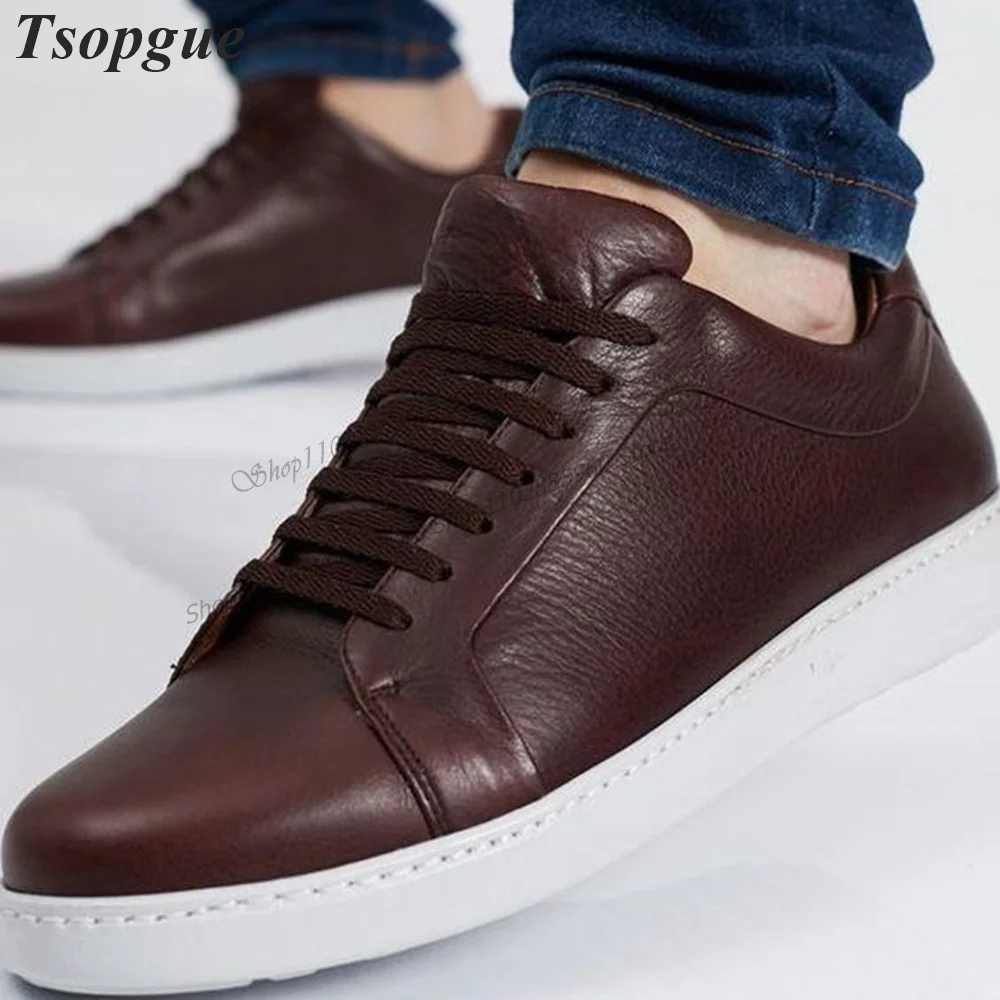 

Comfortable Cross-Tied Brown Matte Leather Men's Pumps Men Shoes Flat With Runway Casual Party Shoes Fashion Zapatillas Muje