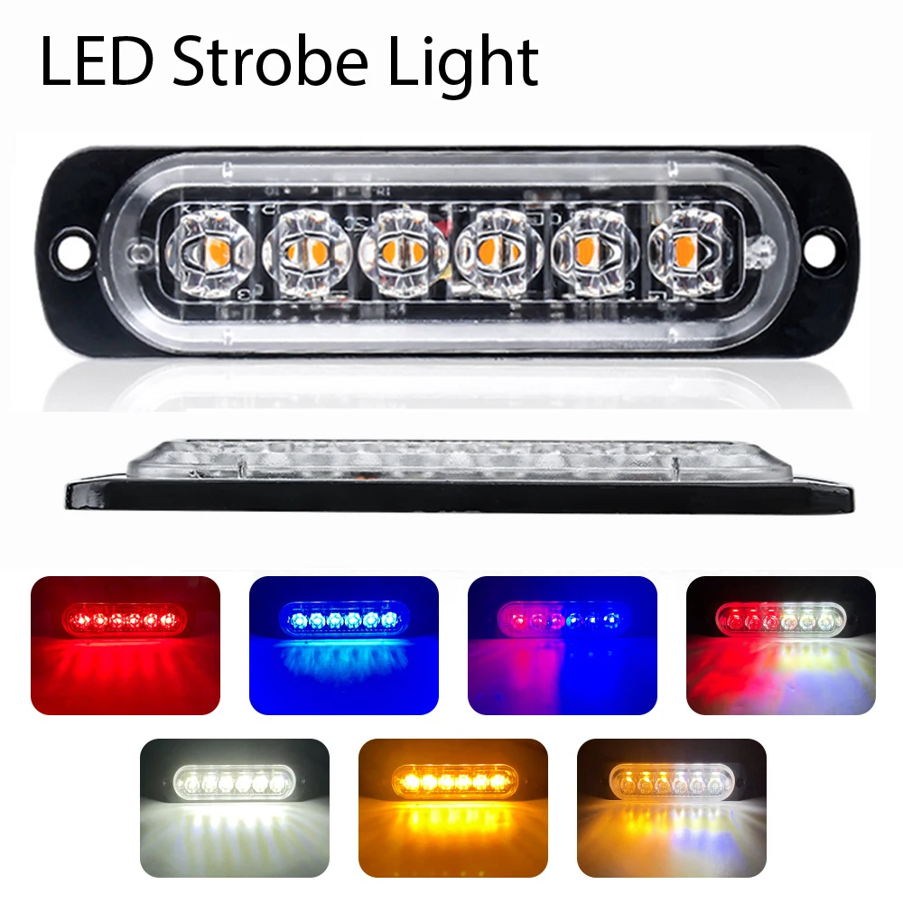 6LED Car LED Strobe Warning Light Accessories Police Stroboscopes Flashing Emergency Bar Trailer Beacon Truck ATV Yellow 12V 24V