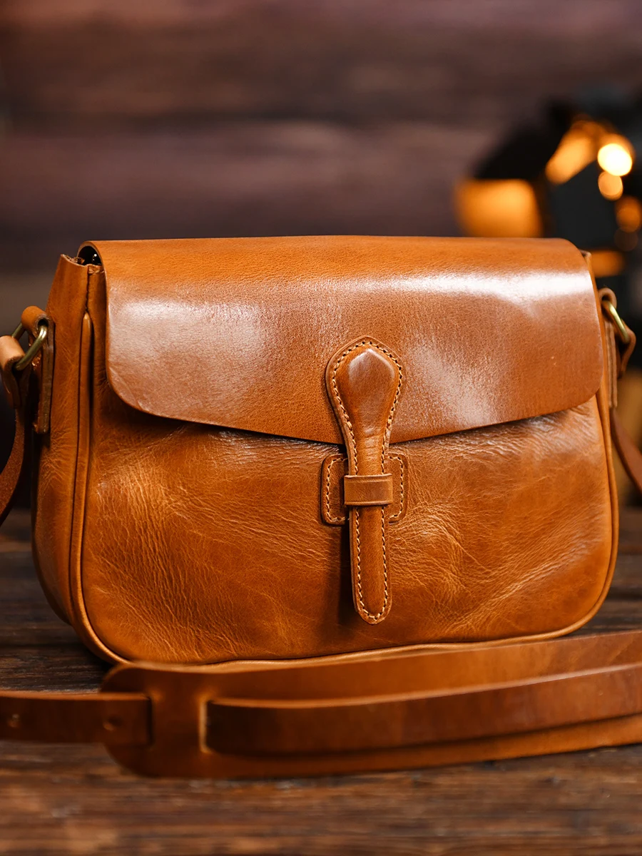 Simple vintage high quality vegetable tanned cowhide men's shoulder bag outdoor travel luxury genuine leather crossbody bag