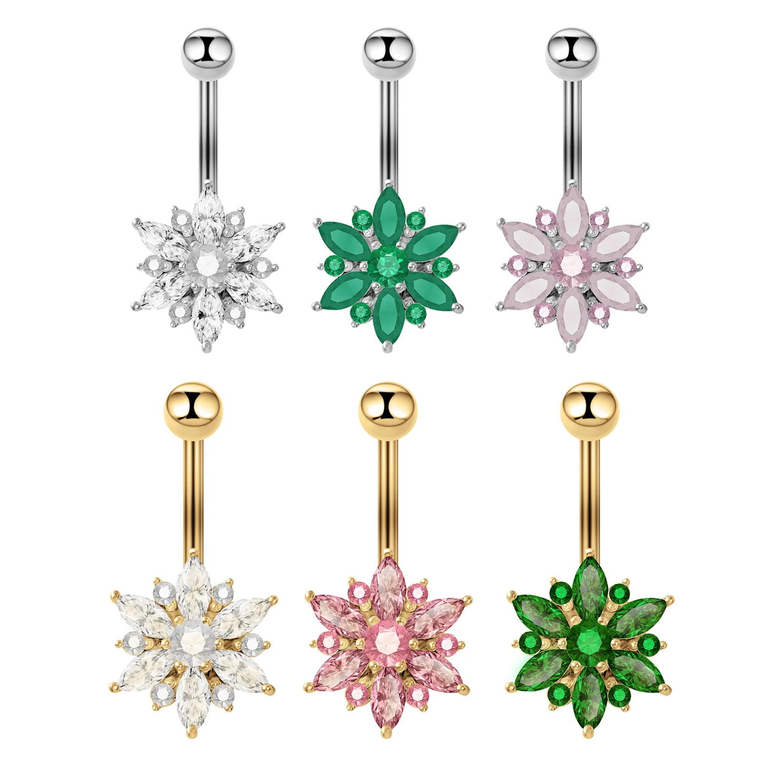 1PC Small Daisy Flower Zircon Stainless Steel Belly Button Piercing Retro Green Sexy Belly Ring Navel Nail Piercing Jewelry