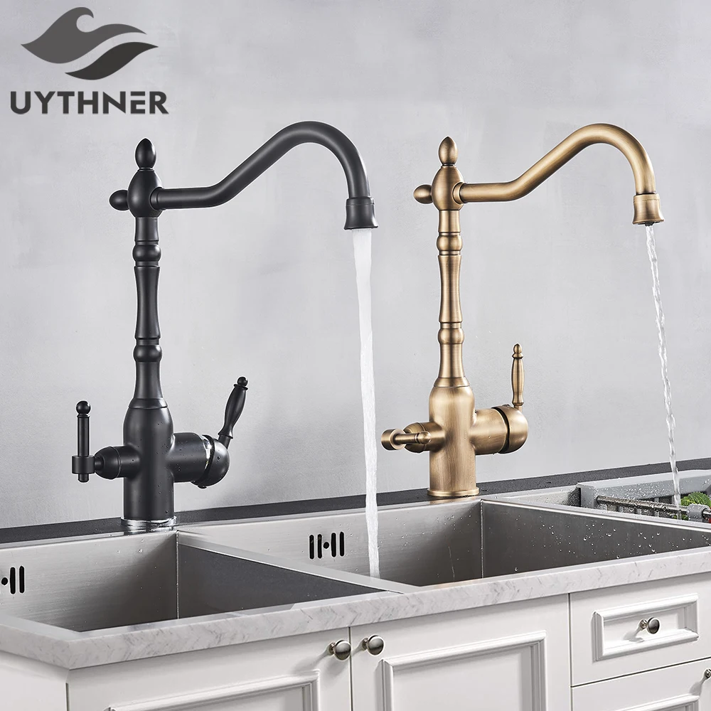 

Kitchen Water Filter Faucet Dual Spout Filter Faucet Mixer 360 Degree Rotation Water Purification Feature Taps Crane