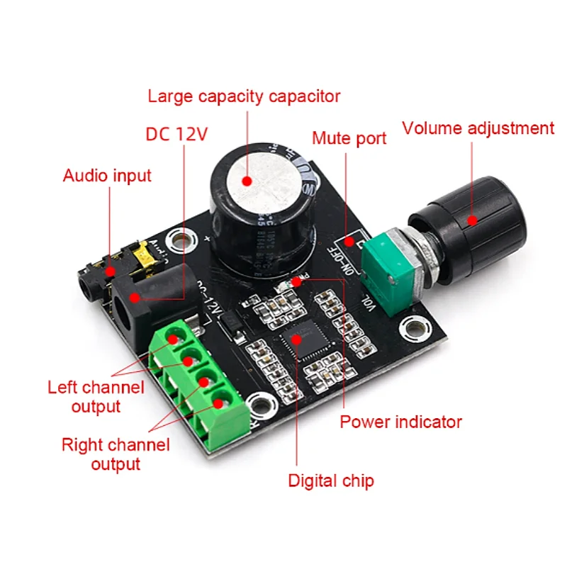 2X 15W PAM8610 Digital Audio Amplifier Board Dual-channel Class D Audio Power Amplifier Board Module with Delay 12V