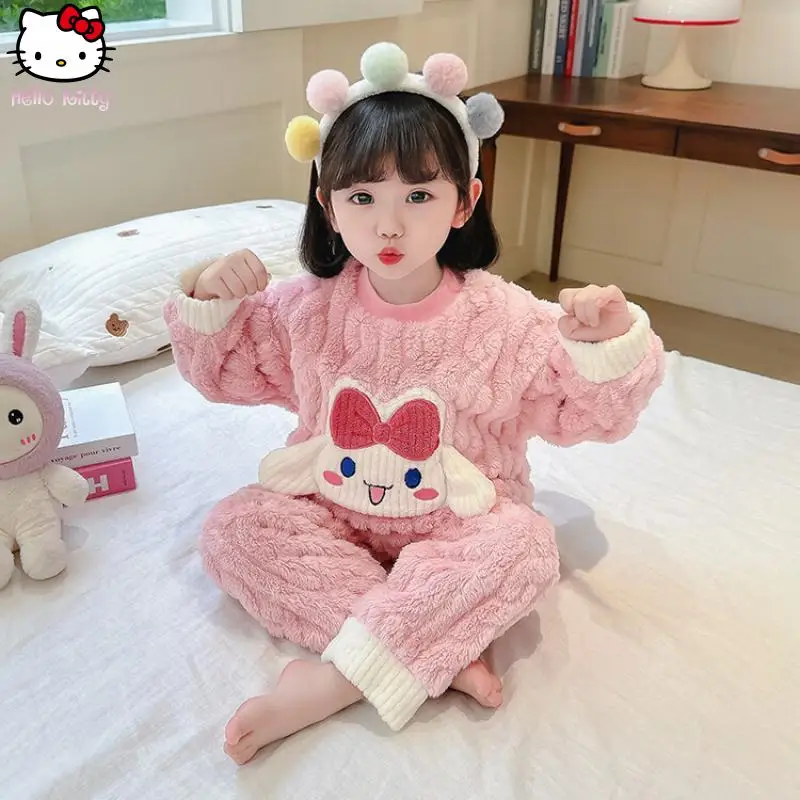 

2 шт., милая пижама принцессы в стиле аниме для девочек, осенне-зимняя детская пижама Sanrio Kuromi Cinnamoroll Kawaii с героями мультфильмов, костюм, одежда