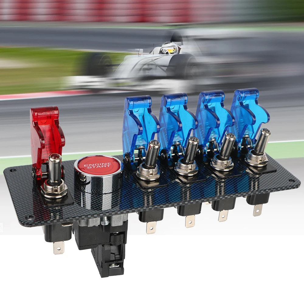 

4 Blue & 1 Red Racing Car Engine Switch Start On/Off Push Set Kit Auto LED Toggle Ignition Switch Panel 12V