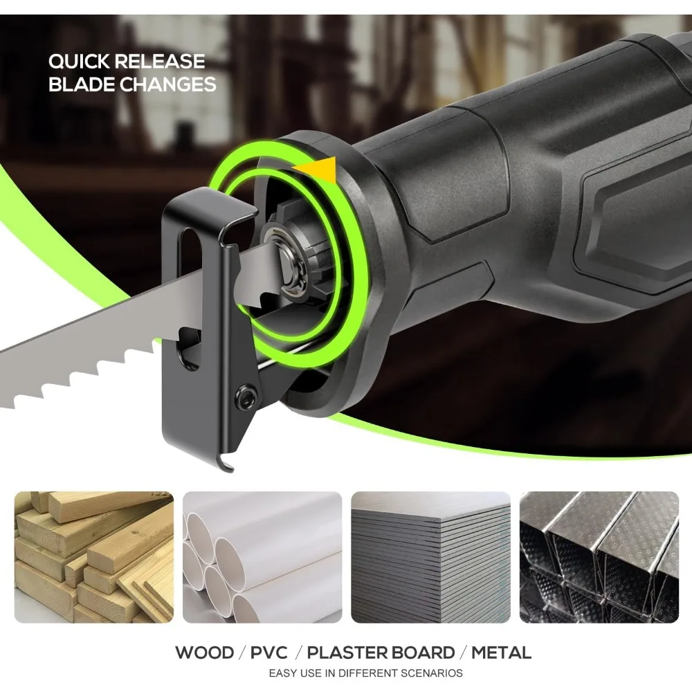 120V Reciprocating Saw, 6.0 Amp Variable Speed Corded with 1-1/8" Stroke, 2800RPM for Wood, Metal, PVC Pipe Cutting
