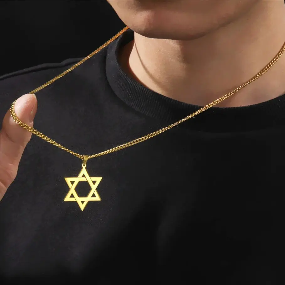 Jeshayuan-قلادة سداسية يهودية من الفولاذ المقاوم للصدأ للرجال والنساء ، نجمة دافيد بيندنت ، سلسلة العنق ، مجوهرات إسرائيل اليهودية اليهودية