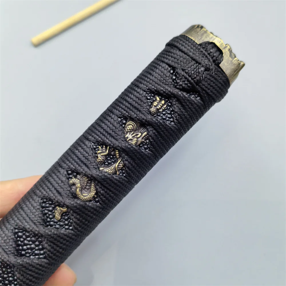 26CM TSUKA HANDLE ALLOY FUCHI MENUKI KASHIRA BLACK SILK ITO FITTINGS FOR JAPANESE SWORD SAMMURAI KATANA HILT PARTS NICE - view 3