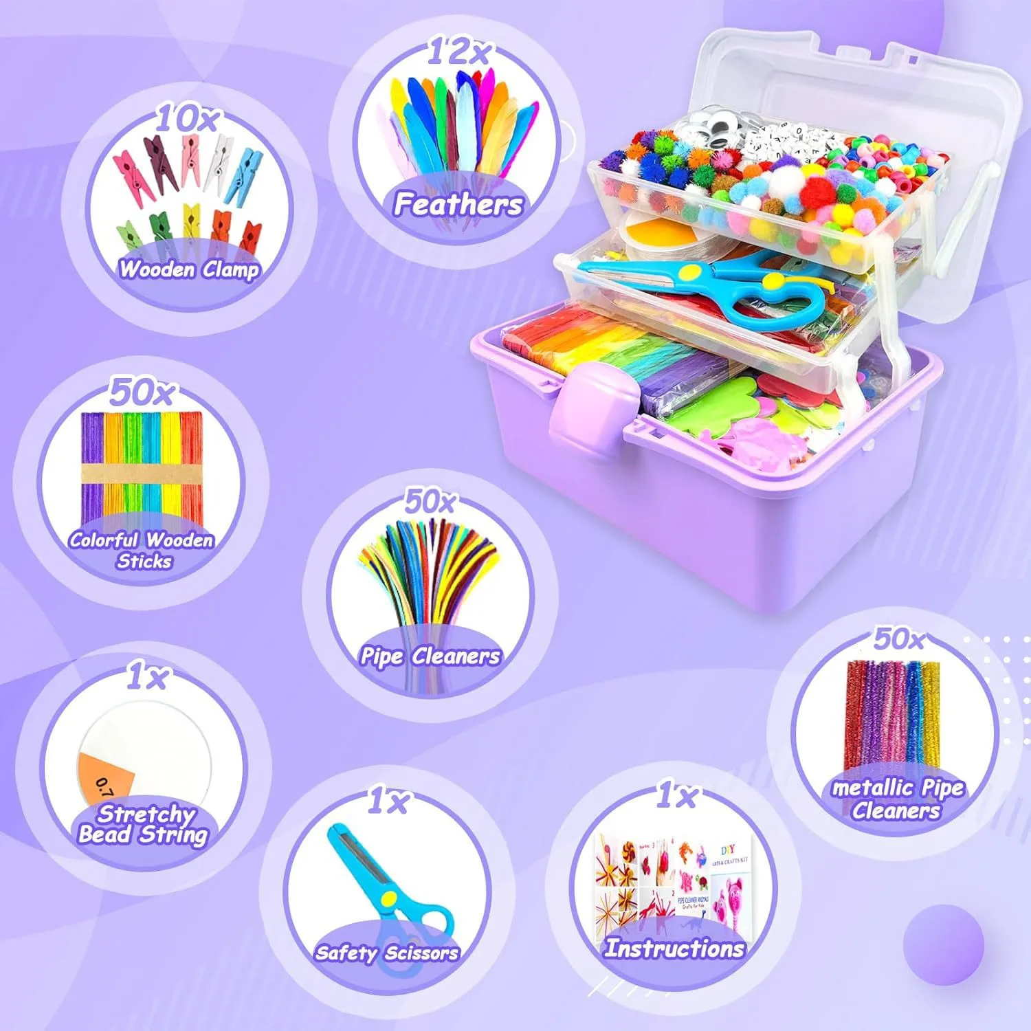 Colorful Pipe Cleaner Craft Kit with Storage Box,  Kids DIY Handmade Educational Toy Gift for Kindergarten Boys Girls