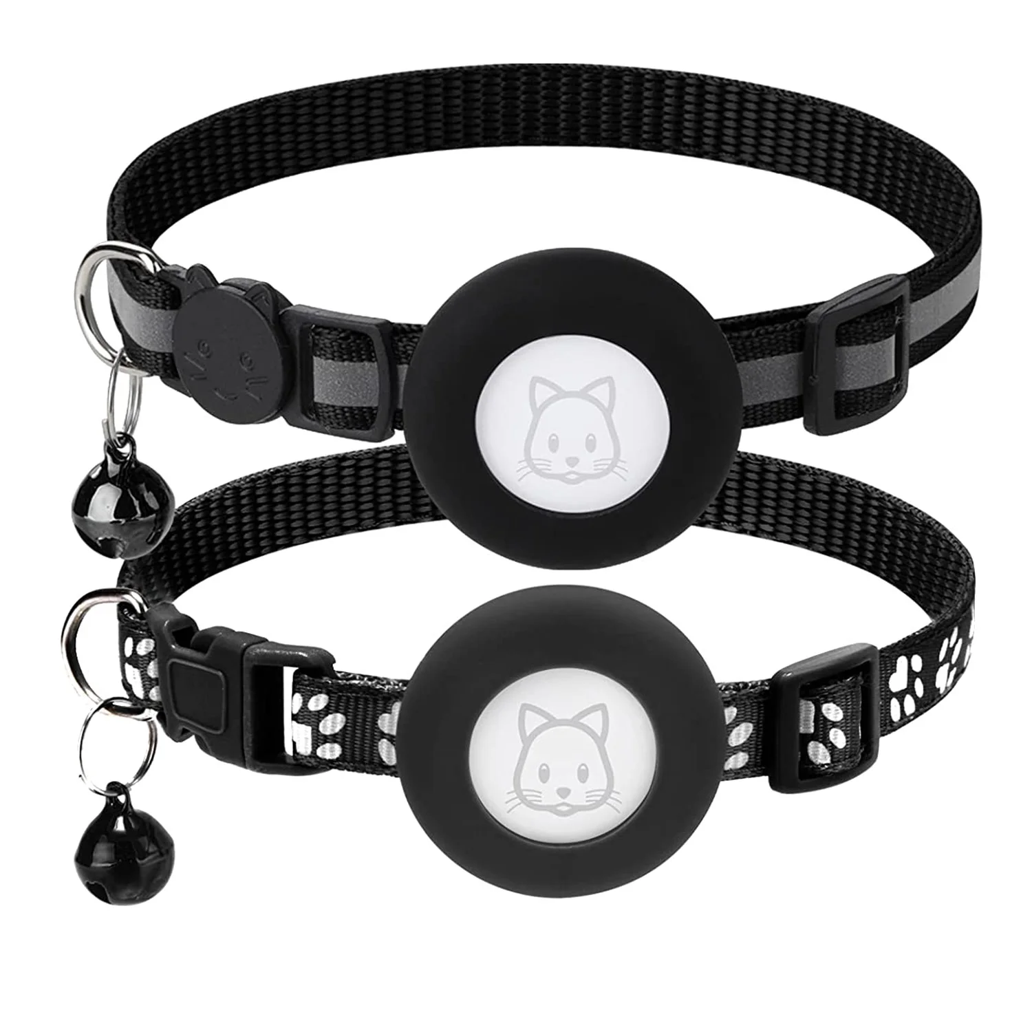 2Pack Cat Collar, for Air Tag Cat Collars with Safety Buckle and Removable Bell for Apple Airtag Small Pet Collar Black