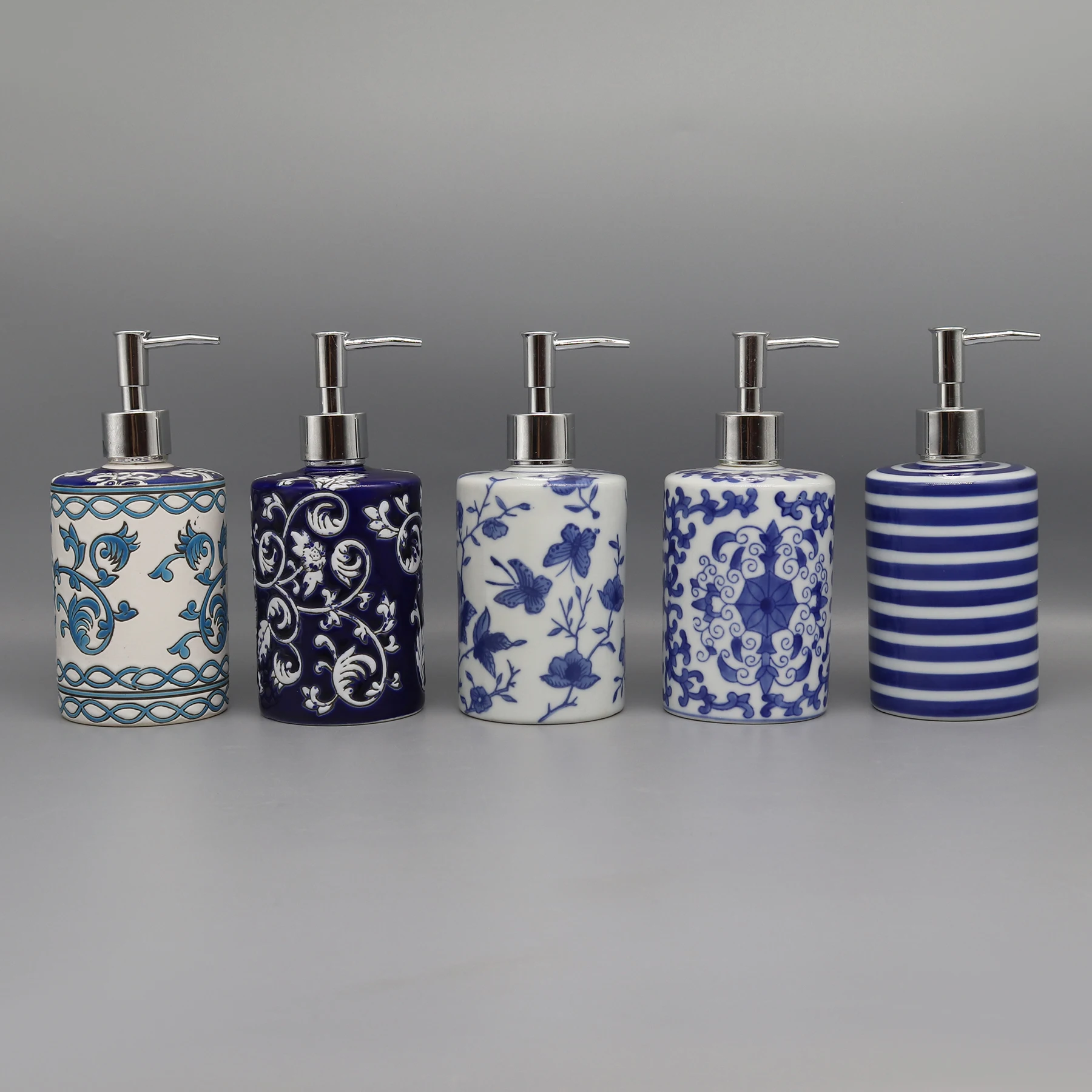 Liquid Soap Dispenser, Blue & White Ceramic, Bathroom Accessory