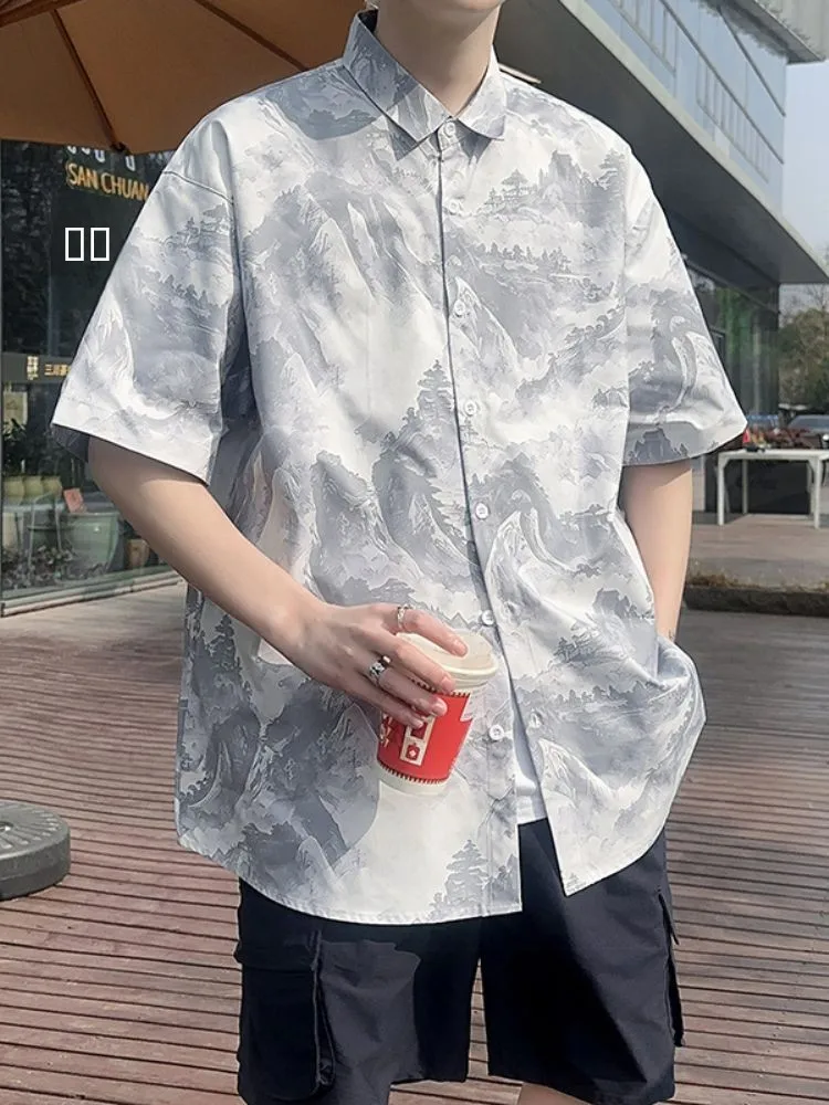 

Мужская летняя футболка из ледяного шелка с принтом, тонкая, с коротким рукавом, для пляжного отдыха, повседневная, свободного кроя, молодежная, трендовая, летняя, с охлаждающим эффектом