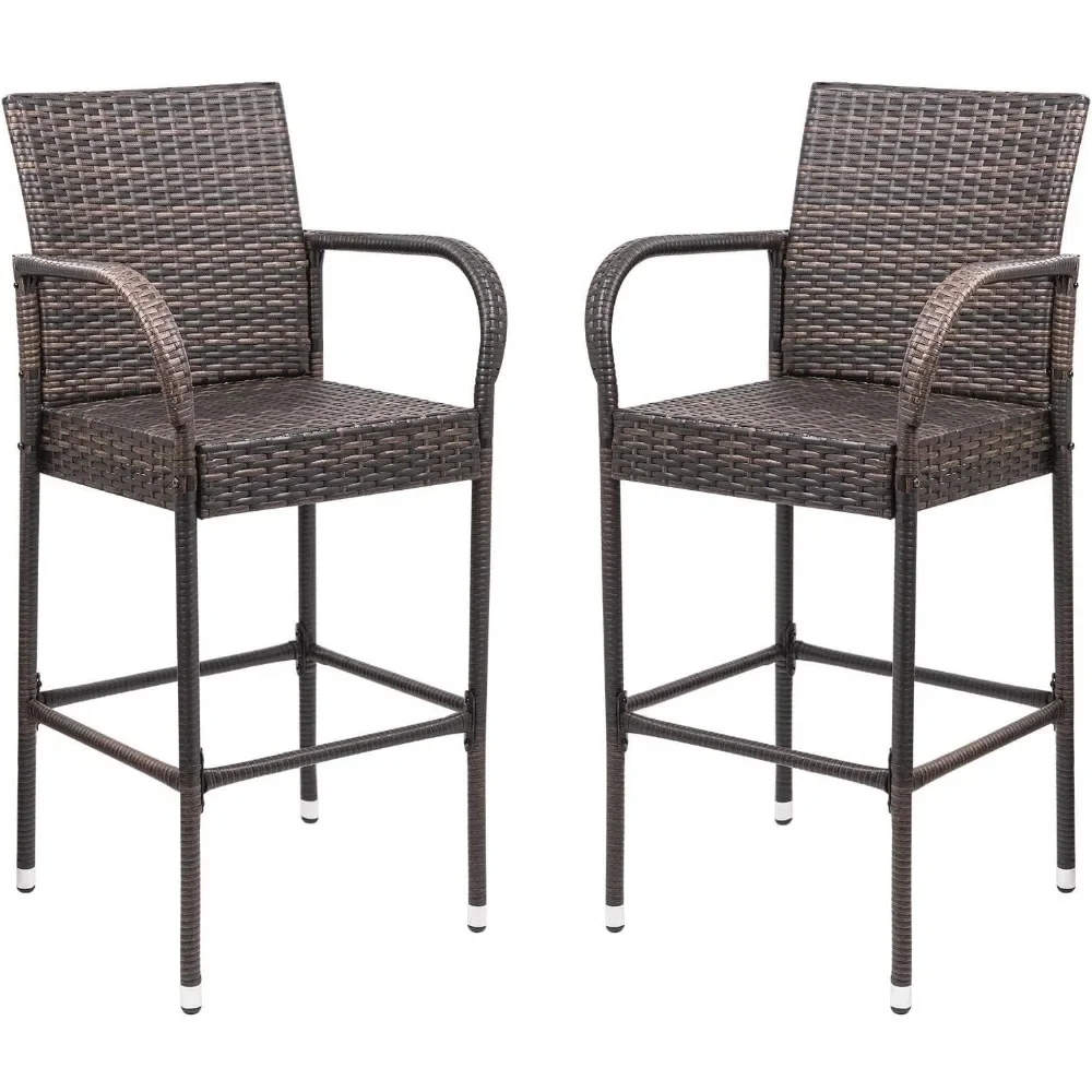 

Patio Bar Stools Wicker Barstools Indoor Outdoor Bar Stool Patio Furniture with Footrest and Armrest for Garden Pool Lawn