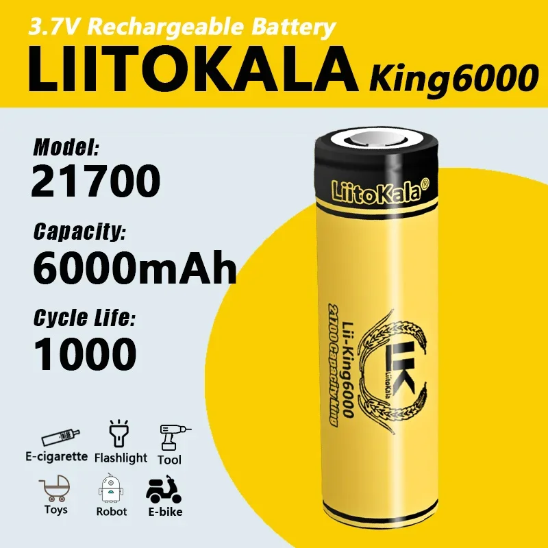 1-20 pces liitokala king6000 21700 6000mah bateria recarregável 3.7v 1c descarga baterias de alta potência para aparelhos de alta potência