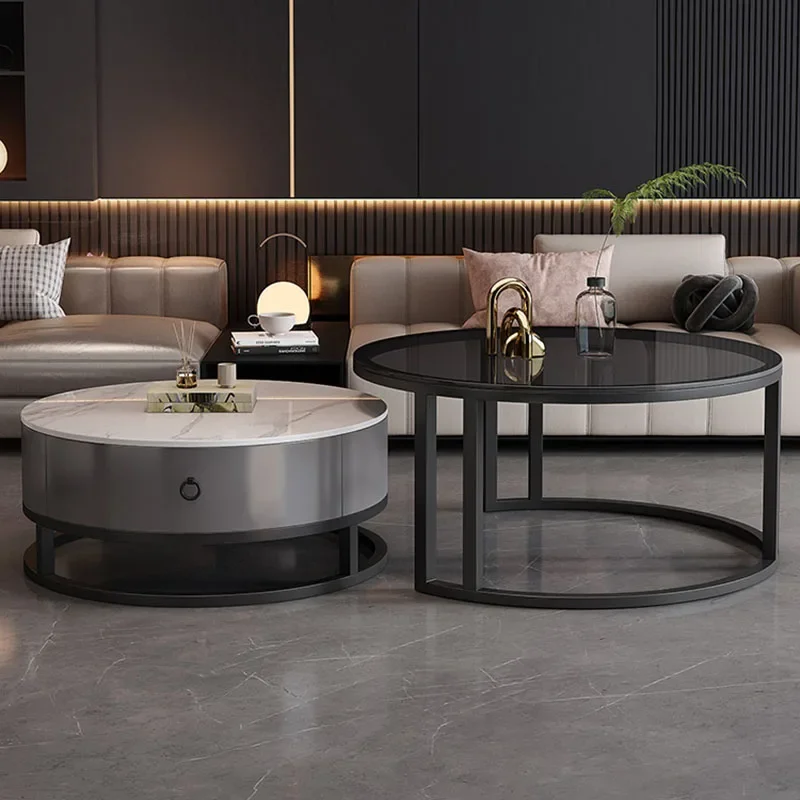 Waterproof Round Coffee Tables Modern Storage Low Marble Mobile Table White Minimalist Floor Mesa Auxiliar Home Furniture