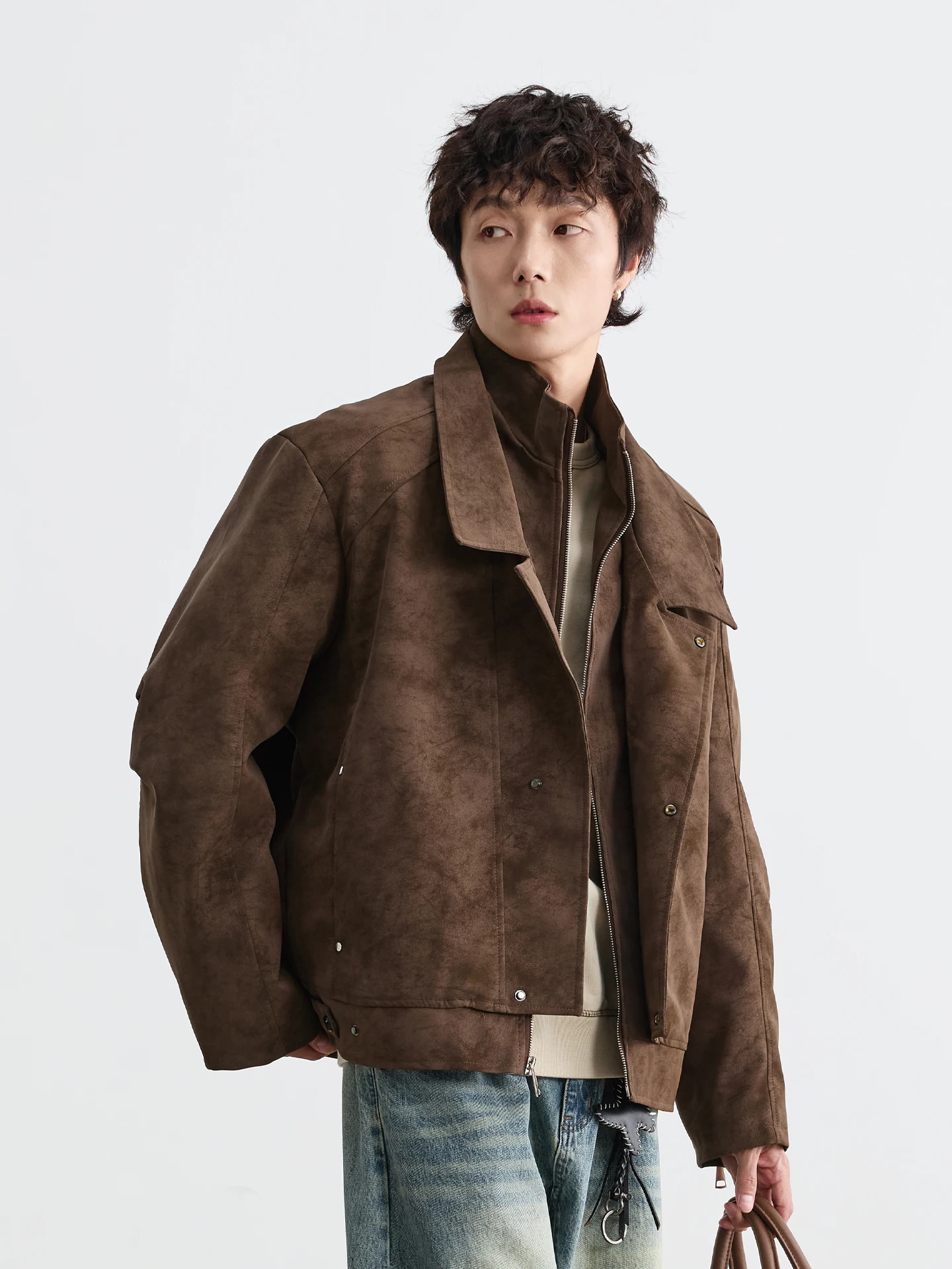 الرجال طبقة مزدوجة طوق الجلد المدبوغ Jaet القطن اصطف الدافئة العصرية خمر جدارية Jaet بولي Material المواد طويلة Sve سستة إغلاق #2