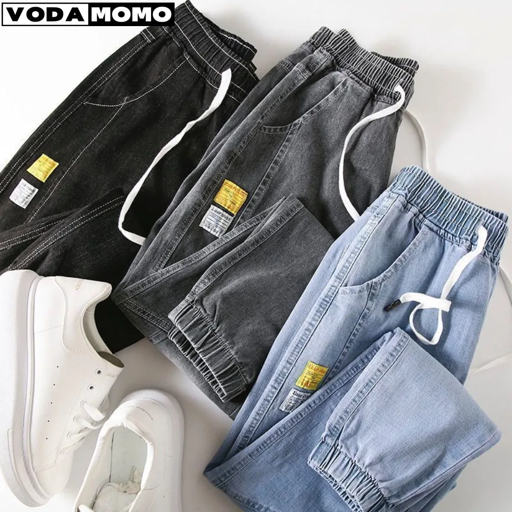 Spring Autumn Elastic High Waist Blue Jeans Casual Chic Harem Denim Pants Vintage Ankle-Length Jogging Cowboy Trousers y2k Pants