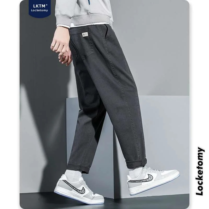 ربيع جديد LK الرجال عادية فضفاض صالح السراويل الشاملة مزدوجة الشق با Thiened Busin بدلة رسمية لون نقي ملابس السهرة