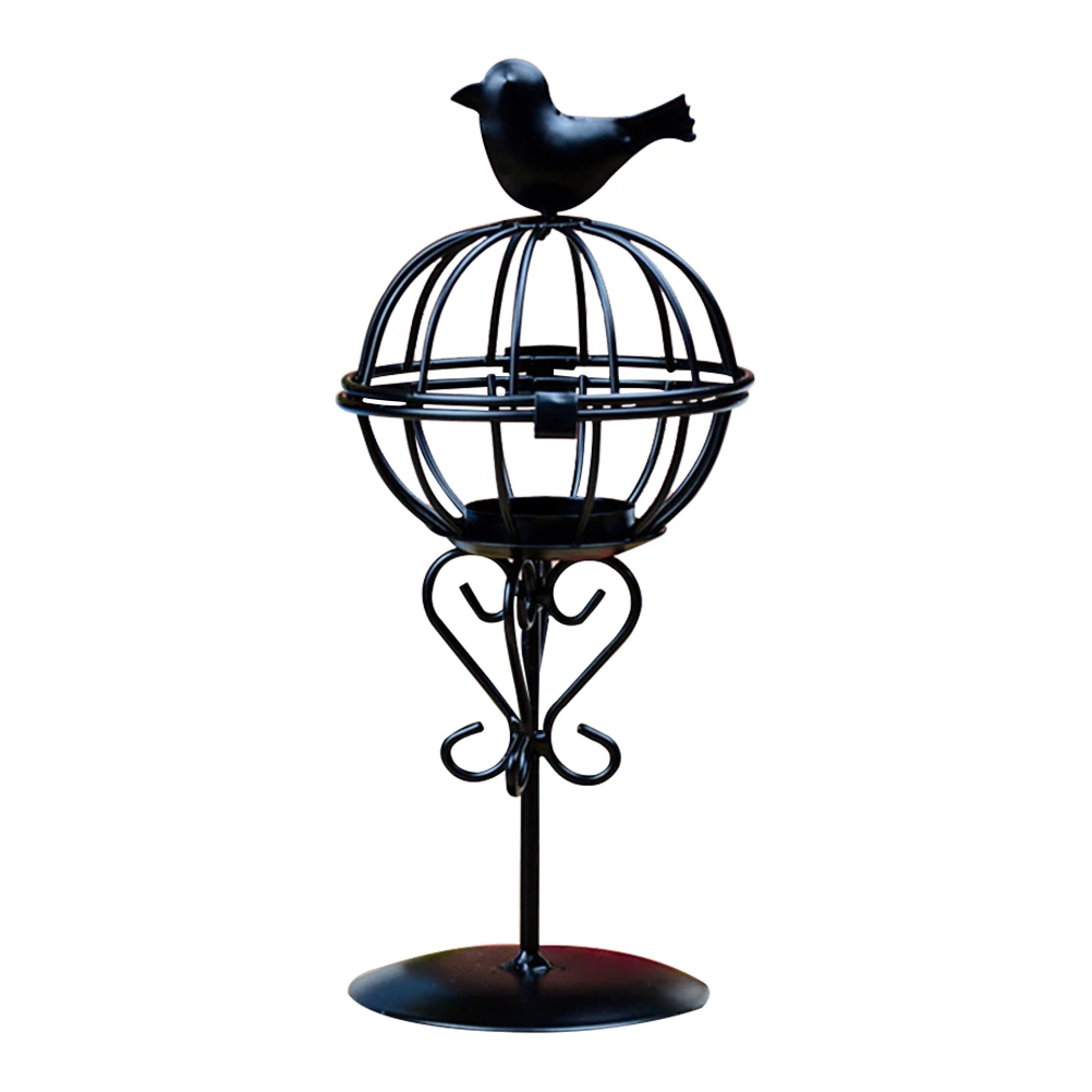 

Wrought Cage Shaped Holder Candlestick Iron Lantern for Party Home Decoration(Black)