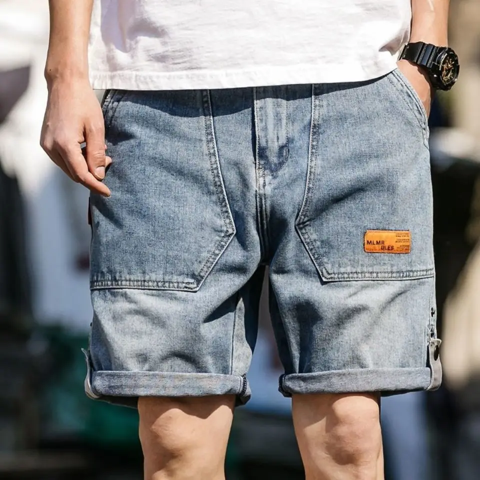 Summer Men Vintage Grey Denim Shorts Streetwear Fashion New Male Clothing Loose Straight Thin Big Size Casual Cargo Shorts Pants