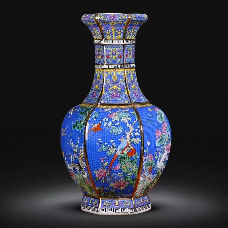 

26cm/Jingdezhen Underglaze Vase - Qing Dynasty Blue & Gold Floral, Vintage Chinese Ceramic Vase for Living/Dining Room Decor
