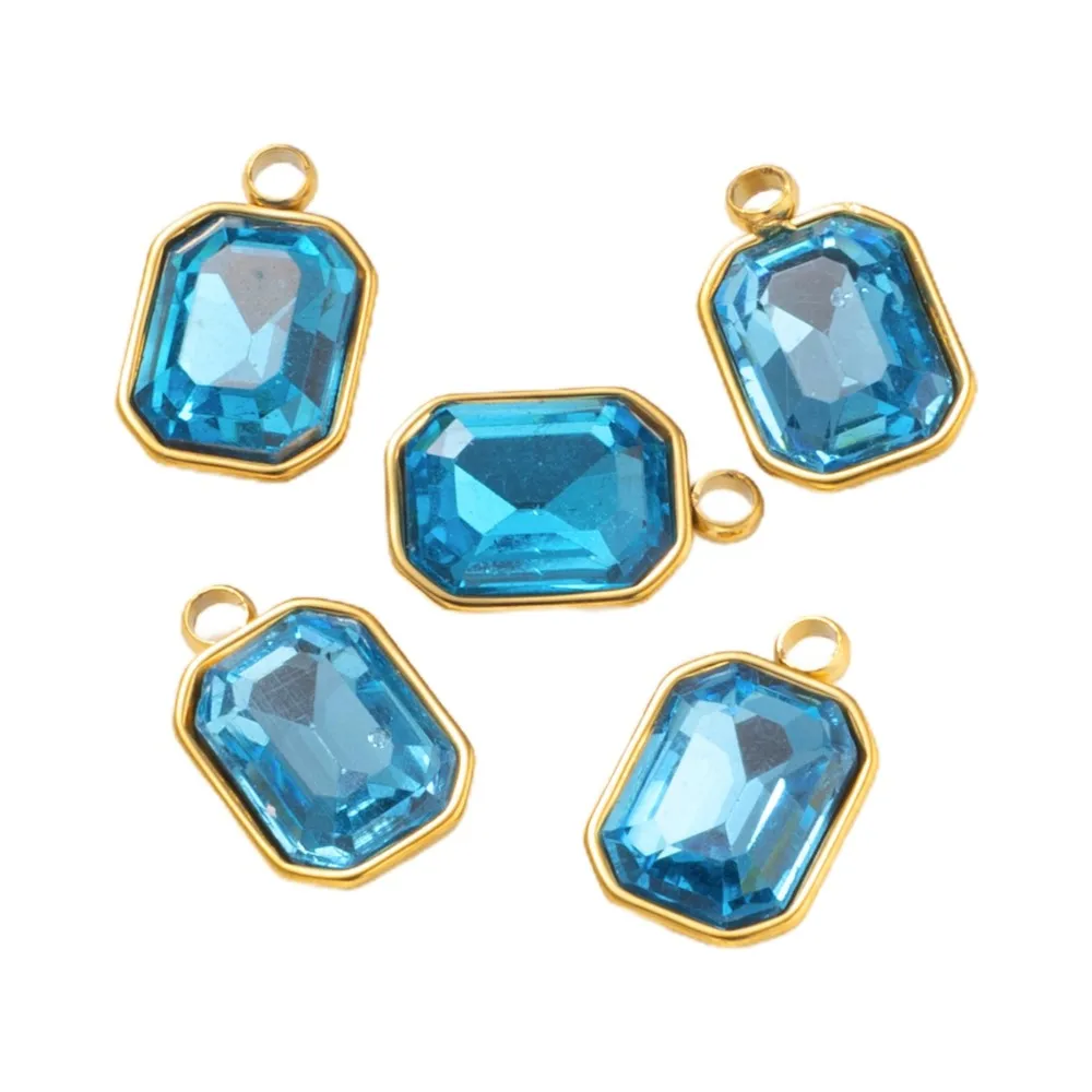 10Pcs Stainless Steel Square Rectangle Multicolor Rhinestone Pendants DIY Handmade Necklace Bracelet Jewelry Making Accessory