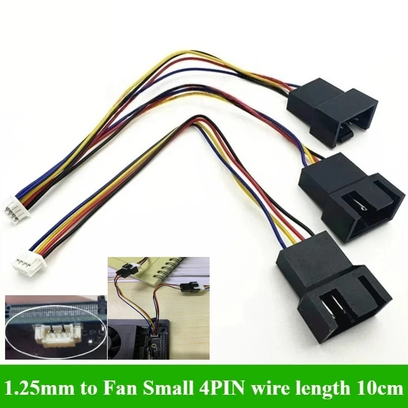 1/5/10/30Pcs/lot 1.25mm Conversion cable  Notebook cpu Graphics card Fan Small 4PIN pmw plug 1 to 1/1 to 2 Extension cable  10cm
