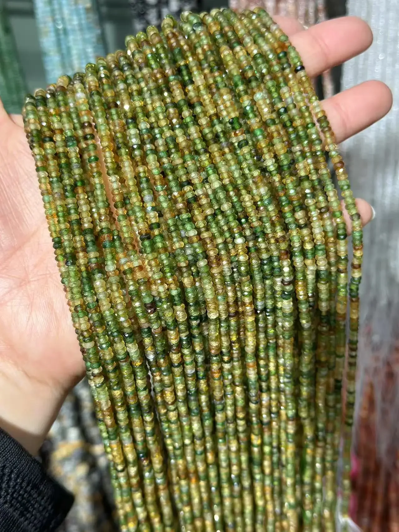 4A Natural Yellow Green Tourmaline Faceted Rondelle Beads Loose DIY Jewelry Making Accessories for Bracelet Necklace